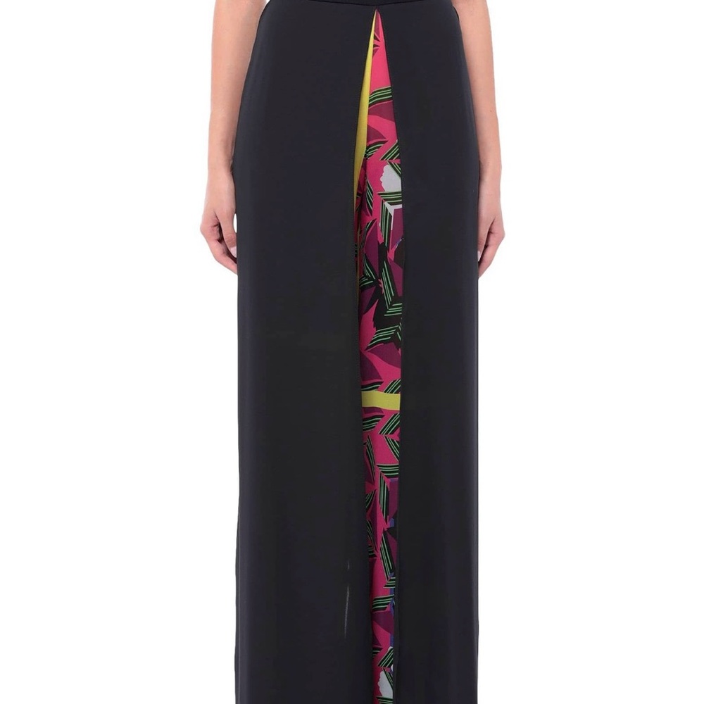 Black and Pink Maxi Pencil Skirt with Slit for Cocktail